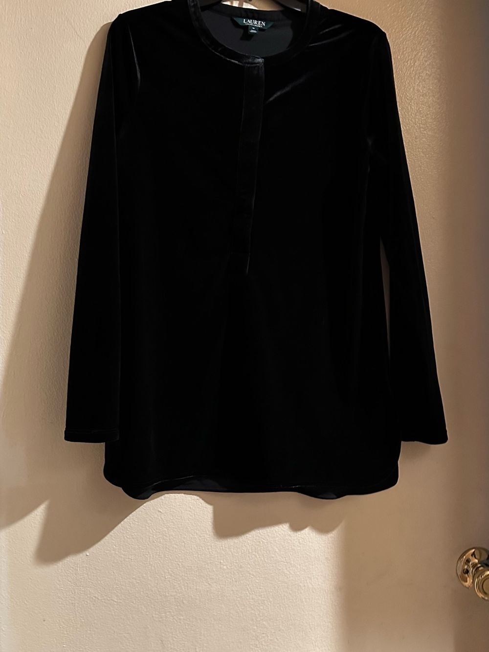 Lauren Ralph Lauren Black Stretchy Velvet Long-Sleeve Tunic